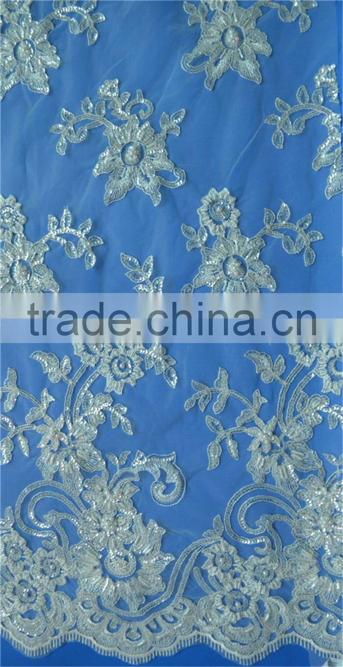 Free sample computer embroidery sequin and beaded tulle lace fabric