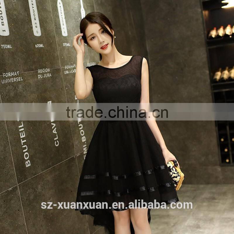 2017 Fashion ladies black evening long organza dress for patry