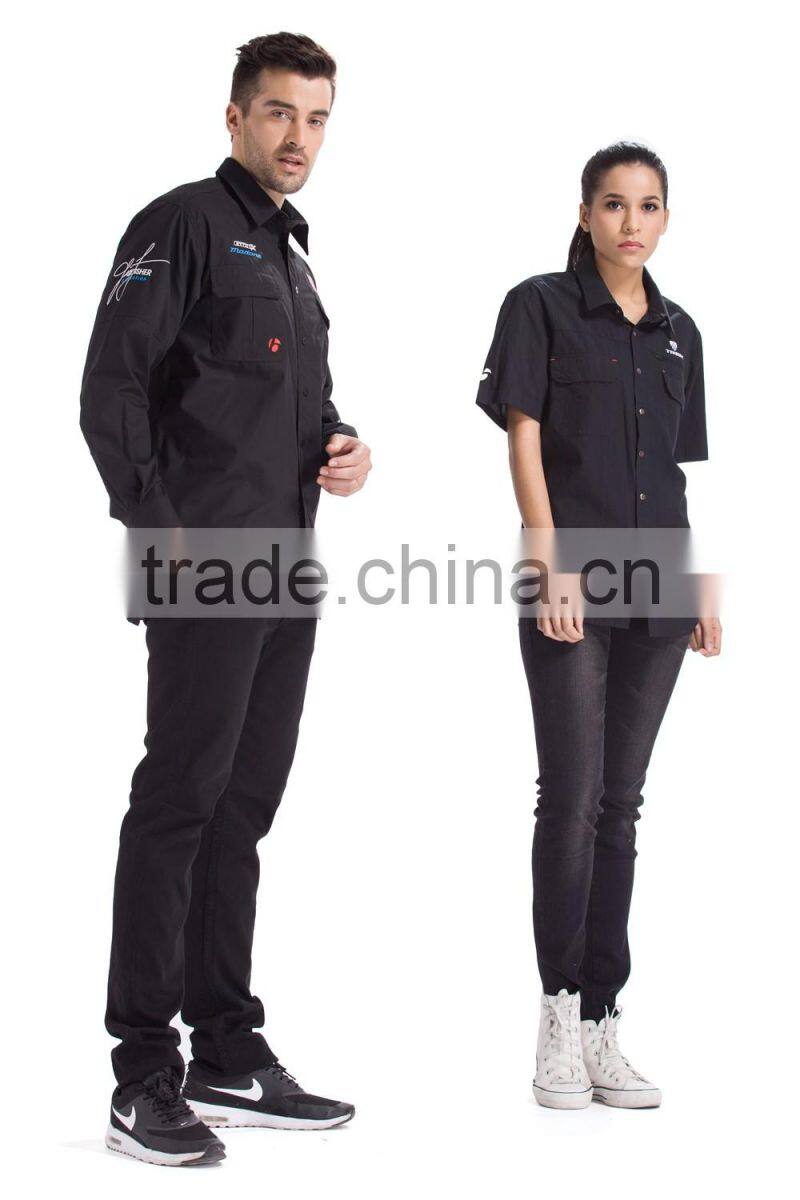 Wholesale mens black short sleeve cotton new model shirt with embroidery logo