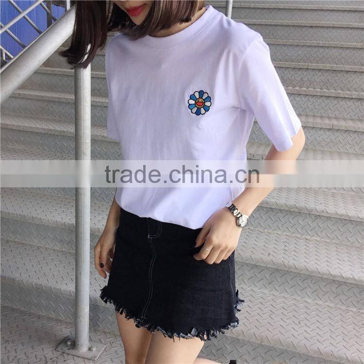women's solid color embroidered t-shirt simple fashion t-shirt custom