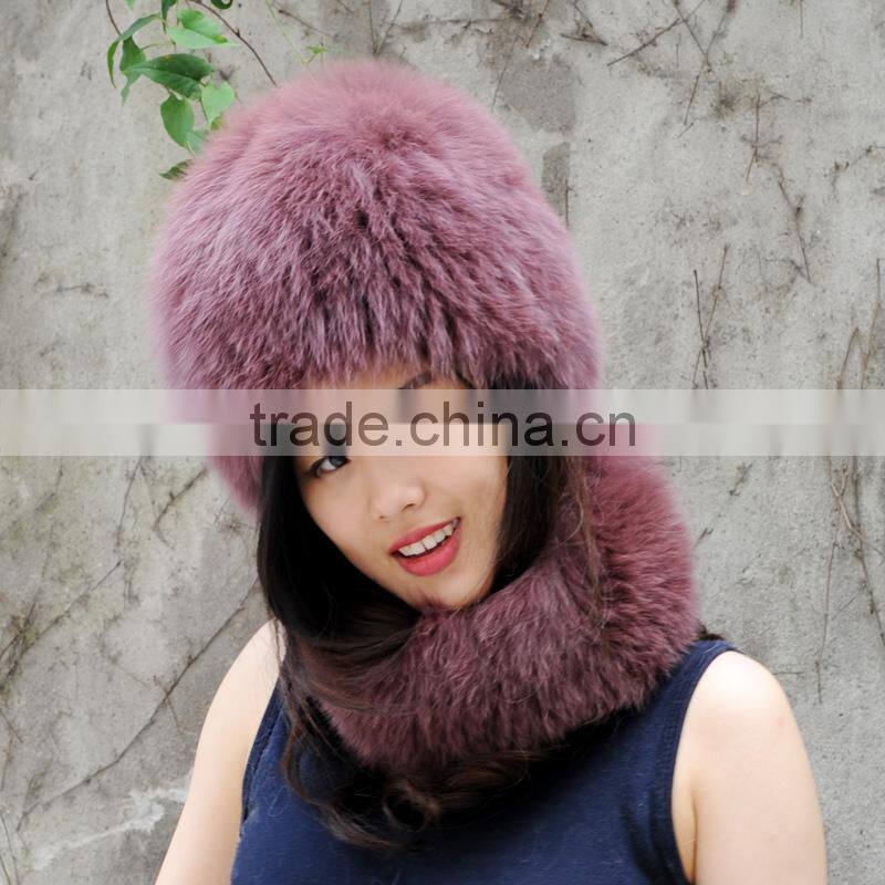 CX-C-01E High Quality New Real Fox Fur Hat and Scarf Set