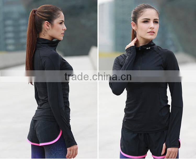 Wholesale Women Half Zip Long Sleeve Dry Fit Plain Sports T-Shirts