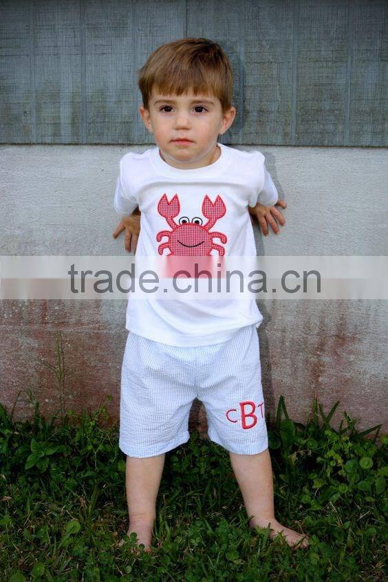 Latest Boutique Kid Clothes Boys Summer 100% Cotton Round Neck Embroidered Tops & Pants 2pices Boys Clothes Suits