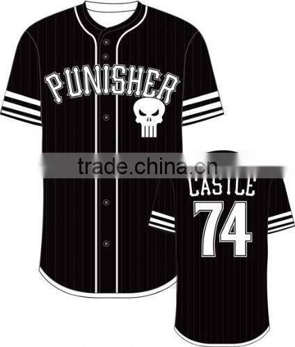 Adult Full Button Piped Black pinstripe Mens Baseball Jersey wholesale made by mesh jersey fabric