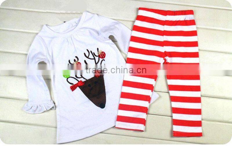 Children's Girls Xmas Outfit Deer Pattern Outfit Ruffle Kids Christmas Clothes