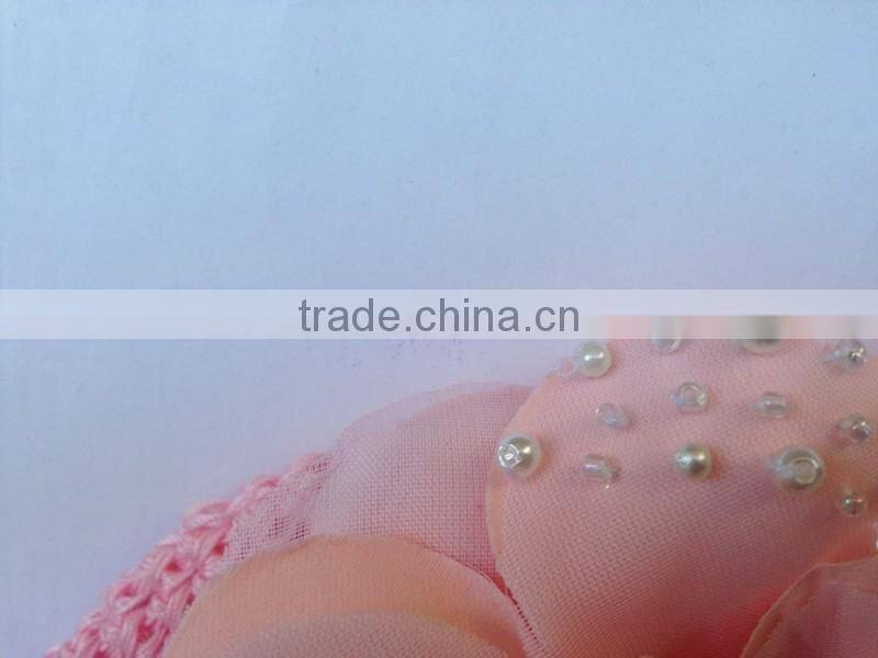 big flower peach color handmade crochat hat with pearl kids photo props pretty cap HT6012001
