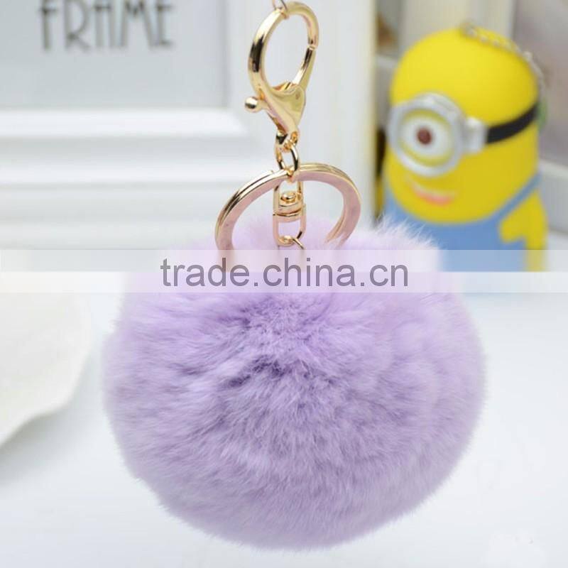 Myfur Top Quality 7cm Luxury Fluffy Rabbit Fur Ball Genuine Fur Pompom Keychain / Fur Pom Bag Charm Decoration