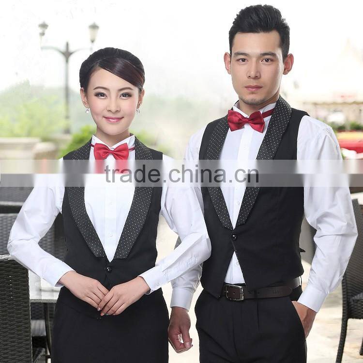 Juqian custom high end slim fit western restaurant waitress tuxedo uniform designs