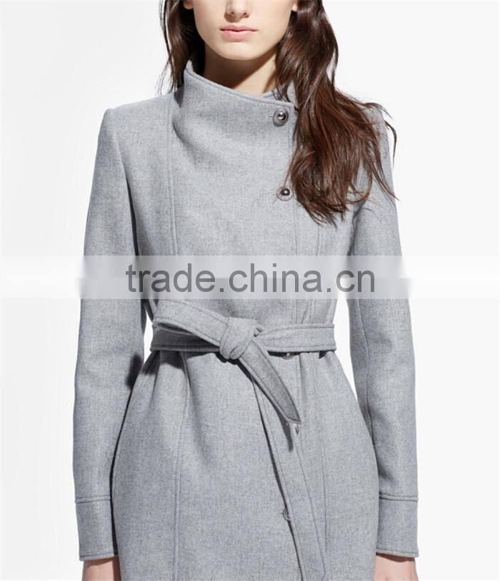 elegant grey button wool-blend lady cashmere winter coats
