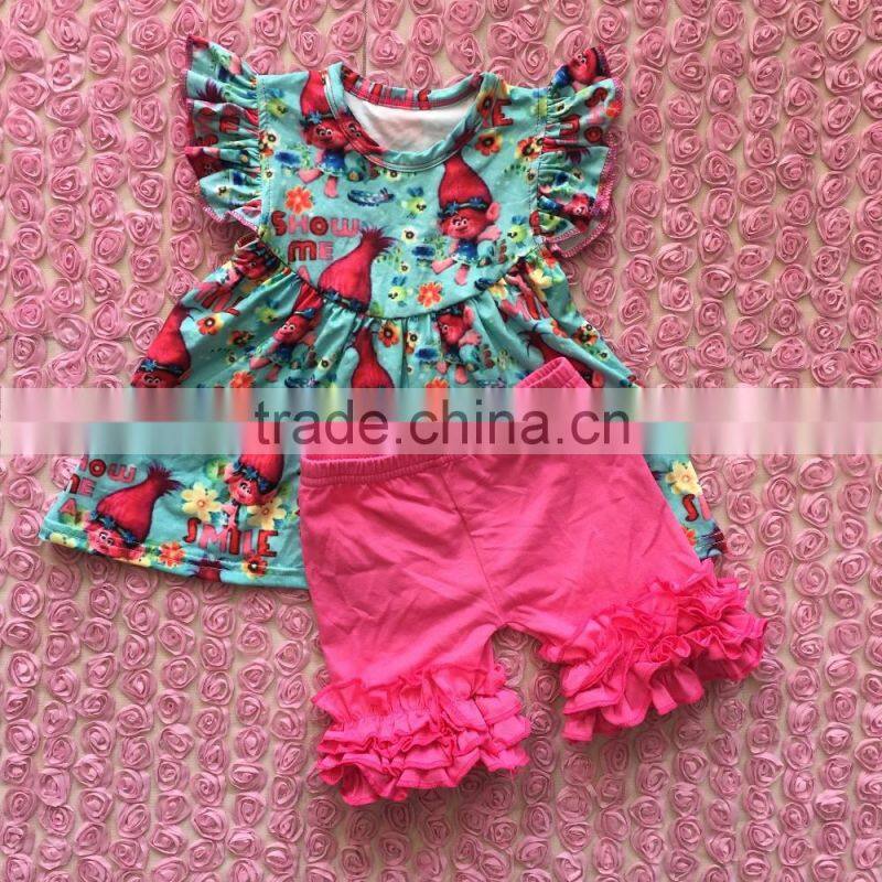 WY-796 Boy Outfit Match Girl Ruffle Shirt Summer Outfit Shorts Set For Babies