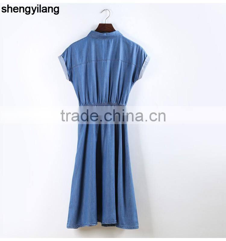 elegant short sleeve denim jeans dress/women casual dress