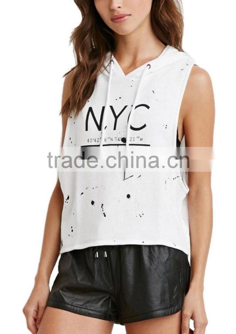 Girls Spring Sports Letters Printed Vest Sleeveless Hoodie T-Shirt