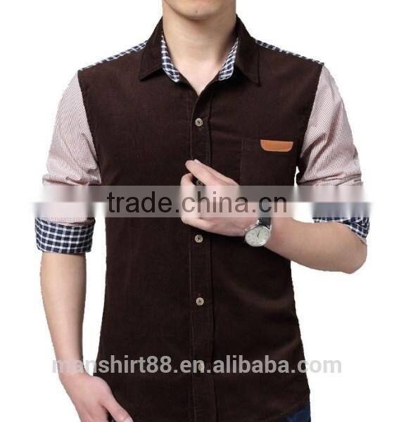 2017 mens long sleeve contrast color fake pocket corduroy shirt