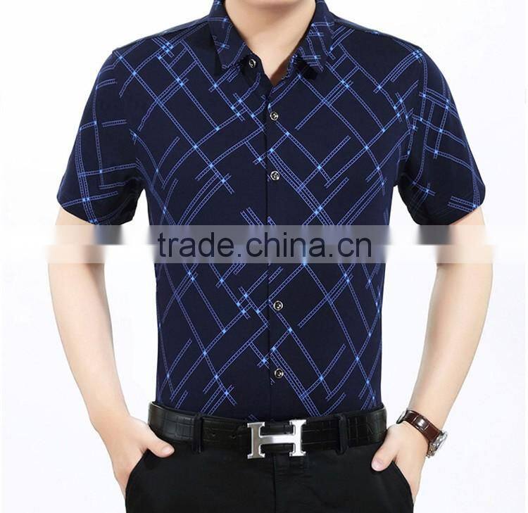 Business casual men mercerized cotton short sleeve shirt