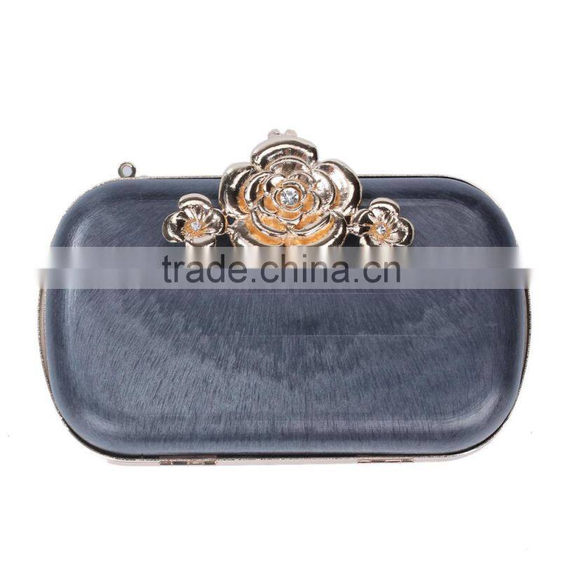 Iron Based Alloy Kiss Clasp Purse Frame Flower Clear Rhinestone Gold Plated 16.3cm(6 3/8") x 11cm(4 3/8"), 1 Piece