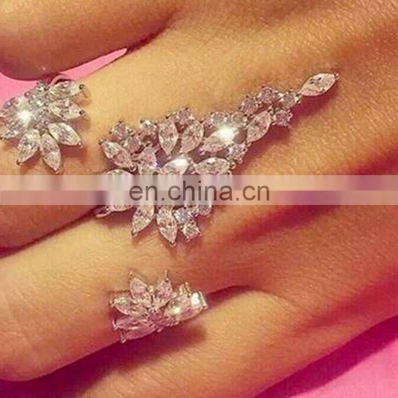 Exaggerated Feathers Zircon Ring Rhinestone Fashion Ladies Temperament Opening Ring