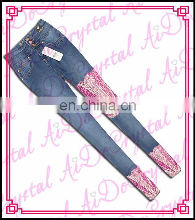 Aidocrystal fashion latest design custom service women wholesale rhinestone jeans