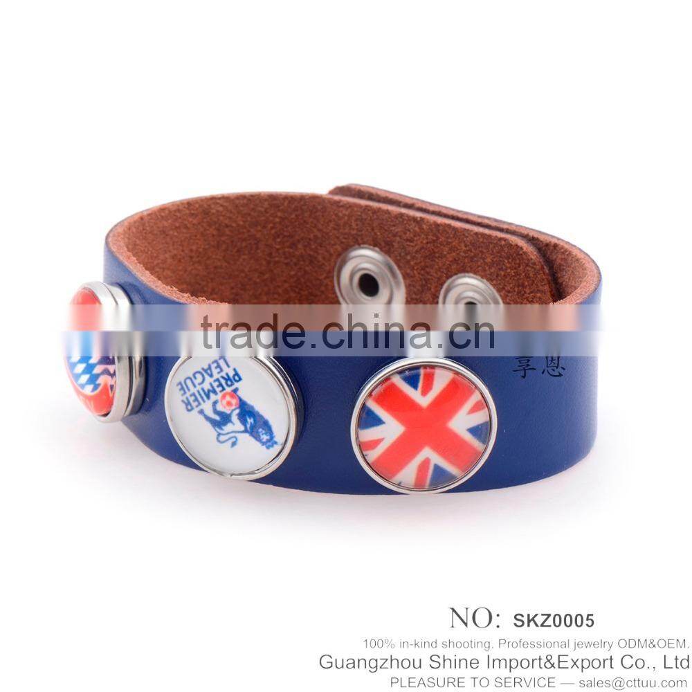 Hot sale real genuine leather bracelet with snap button bracelet