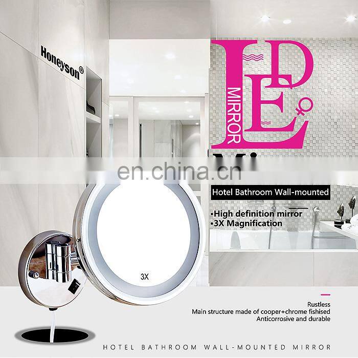 Single Arm Hotel Bath Room 3 Magnifying Mirror with Led Light