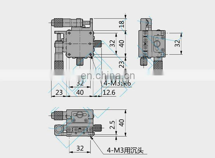40X40mm LGY40-L XY Axis Trimming Station Micrometer Manual Displacement Platform Steel Ball Guide