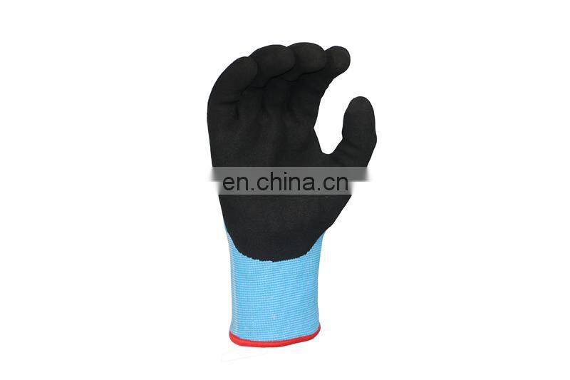 High Cut Resistance Level 5 HPPE Black Sandy Nitrile Coated Guantes de Construction EN388
