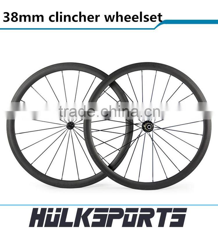38mm clincher light wheelset Black Powerway R13 Hub 700c Road Bicycle Carbon Wheel 38mm Clincher 23mm Width Racing Cycle Wheels