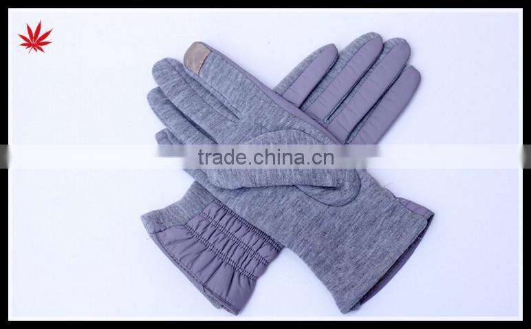 ladies grey feather cloth touch finger hand gloves