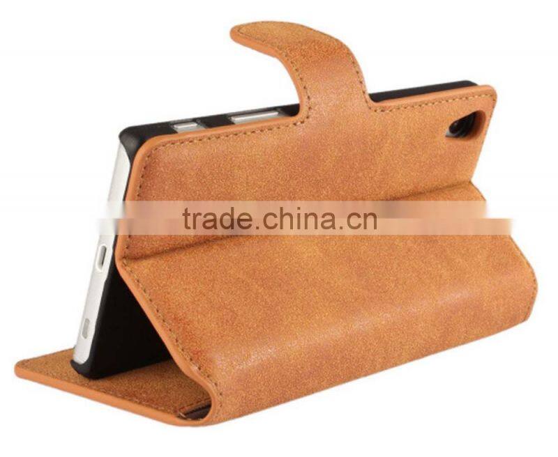 PU leather with magnet stand case Vintage Retro Dull Polish Folio Flip holder cover for Sony Xperia Z5