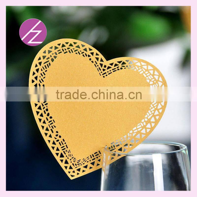 Custom manufacturer love heart shape laser cut wedding wine glass place card JK-75