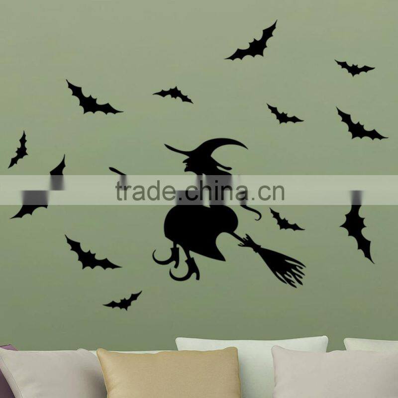 ALFOREVER Halloween Witch fly around bats vinyl sticker,witch wall decals