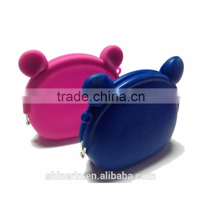 Cute bear shape metal clip girls wallet silicone coin purse for promotion