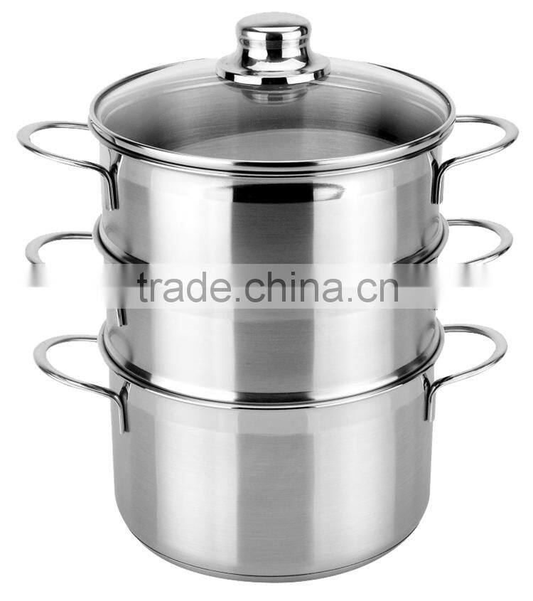 3 layers satin polished stainless steel steam pot with welded handles
