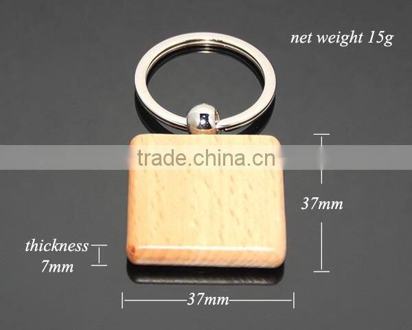 Square Wooden Material Keychain Promotional Custom Or Wholesale Metal Keyring Blank Wood Keyholder