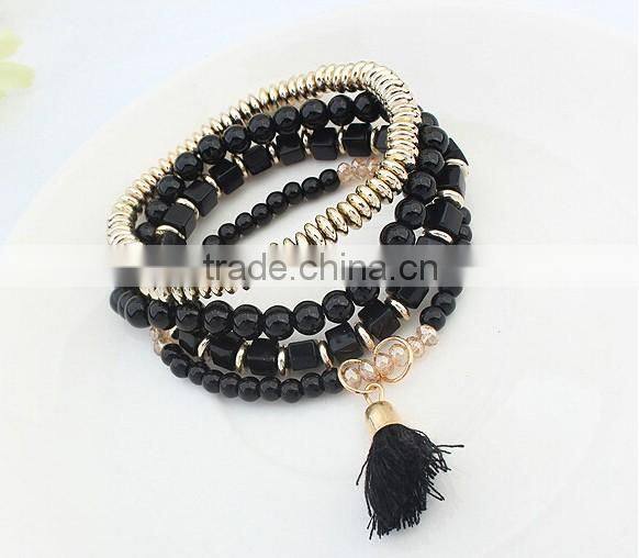>>2016 New design handmade multi layered clear tassal bead bracelet set/