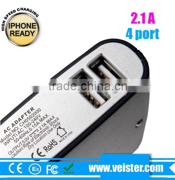 5V 2.1A Mini 4 Usb ac Wall Charger for Samsung