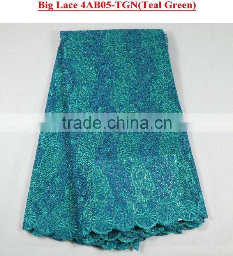 Latest design cotton voile fabric royal blue swiss voile lace