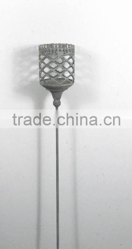 090273F- pillar metal lattice candle lantern w/stick