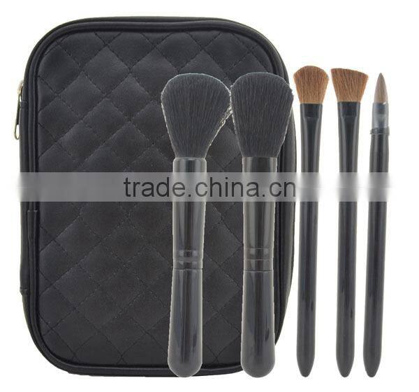 5pcs Chequer Pony Hair Synthetic Hair Makeup Brush With zipper Bag