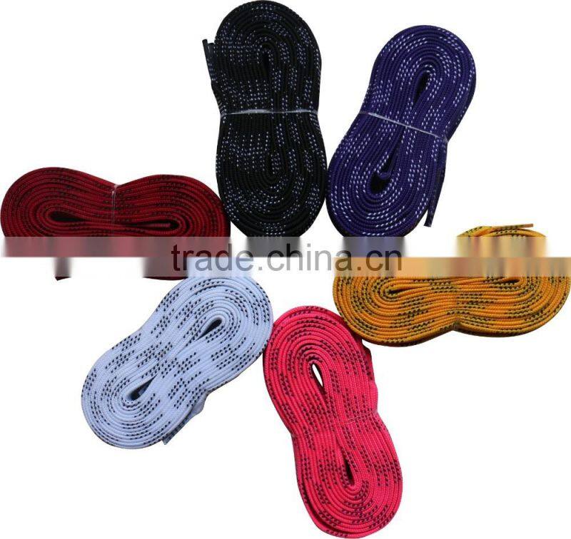 Custom hot selling polyester falt waxed non-waxed hocky shoelaces