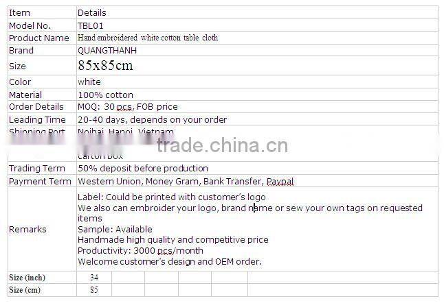 100% Cotton Hand Embroidery Table Cloth And Napkin Sunflower Pattern for restaurant