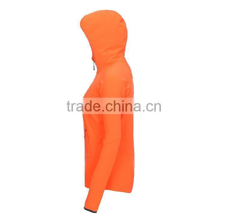 custom women OEM hooded orange softshell jacket for spring