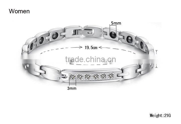 Popular Jewelry Stainless Steel Titanium Health Magnetic Energetic Couples Bracelet With Cubic Zirconia Setting