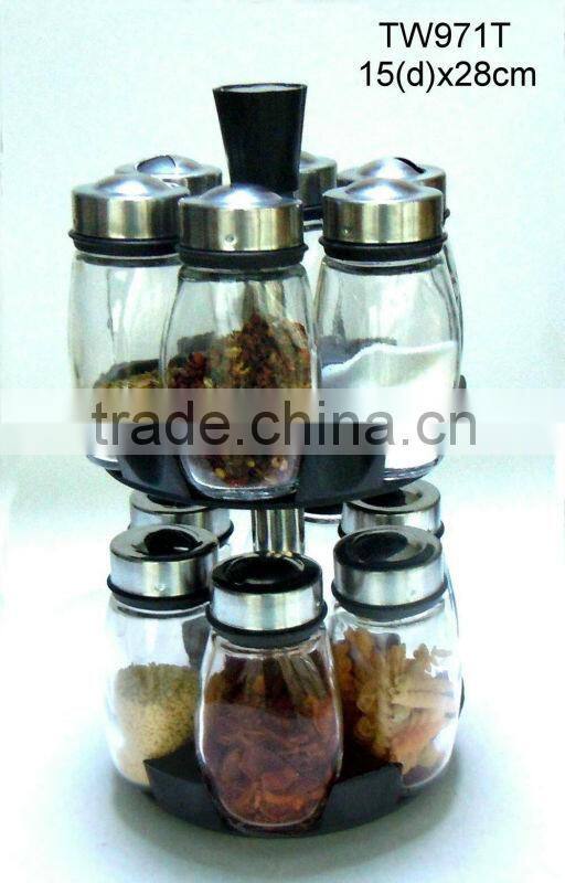 TW971 glass spice jar spice shaker 12pcs set with plastic lid and stand