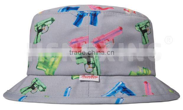 Custom bucket hats bulk grey bucket hat with green finger pattern print