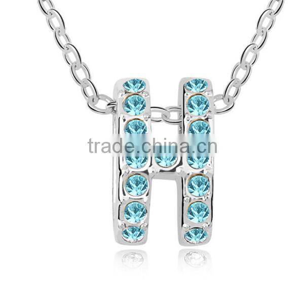 gold letter pendant alphabet crystal necklace, letter h necklace