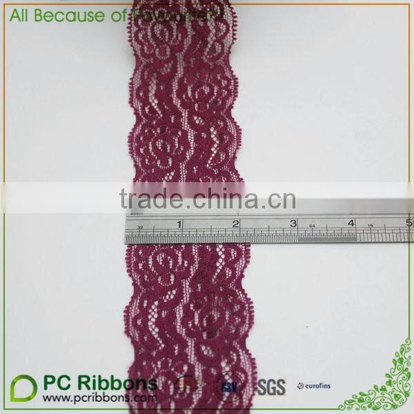 2" width wine elastic lace trim for party dress