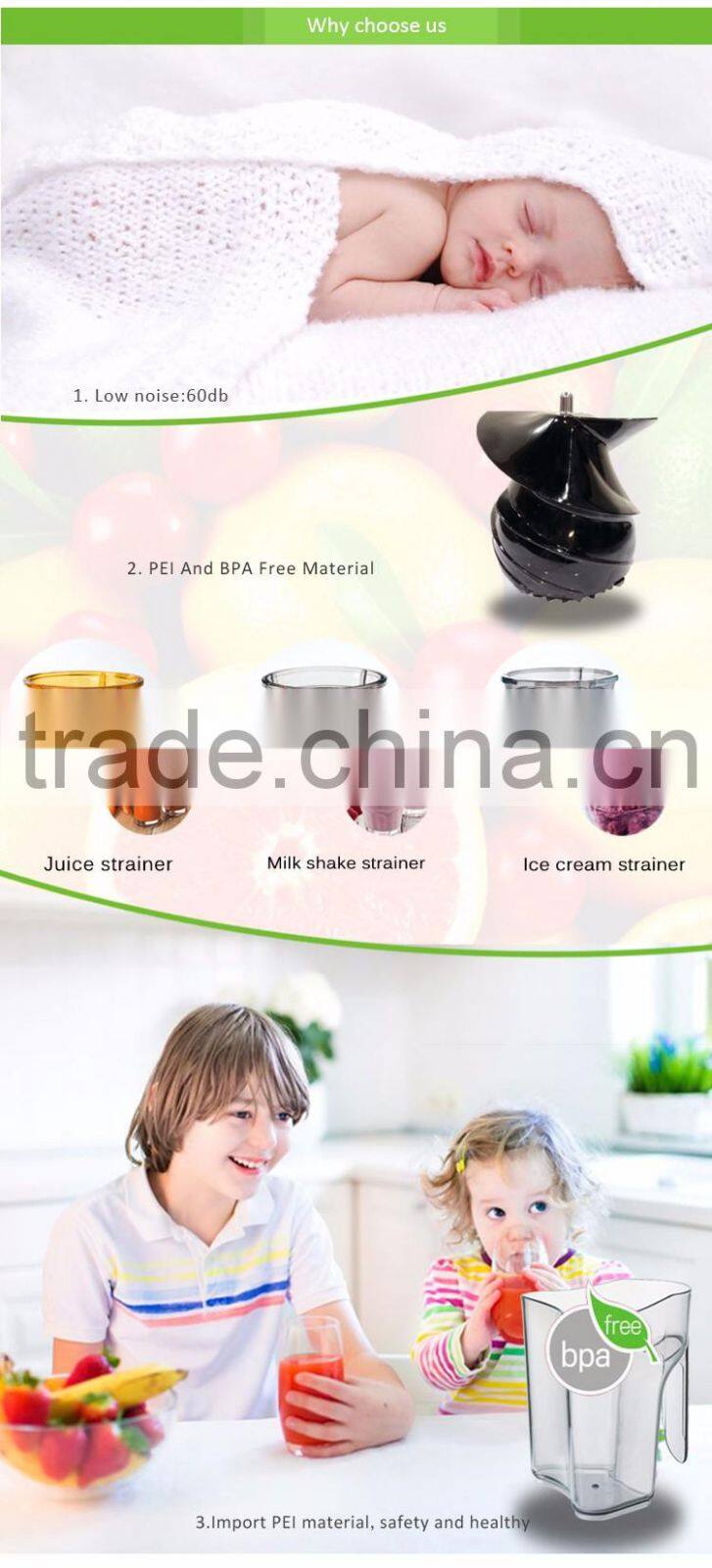 Cool press slow juicer with single auger JT-2012