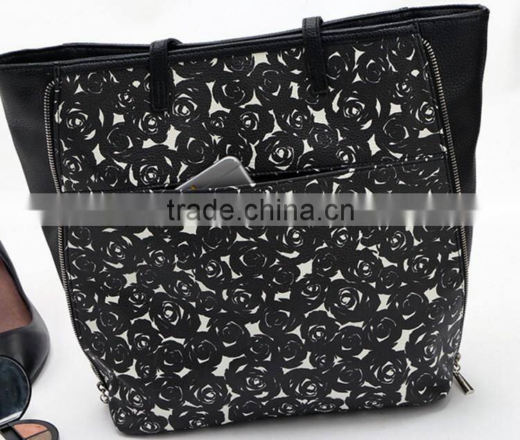 china oem manufacturer dear handbag in black rose pattern
