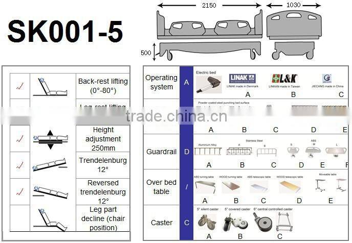 SK001-5 Electric Bed With Scale With ABS Guardrail