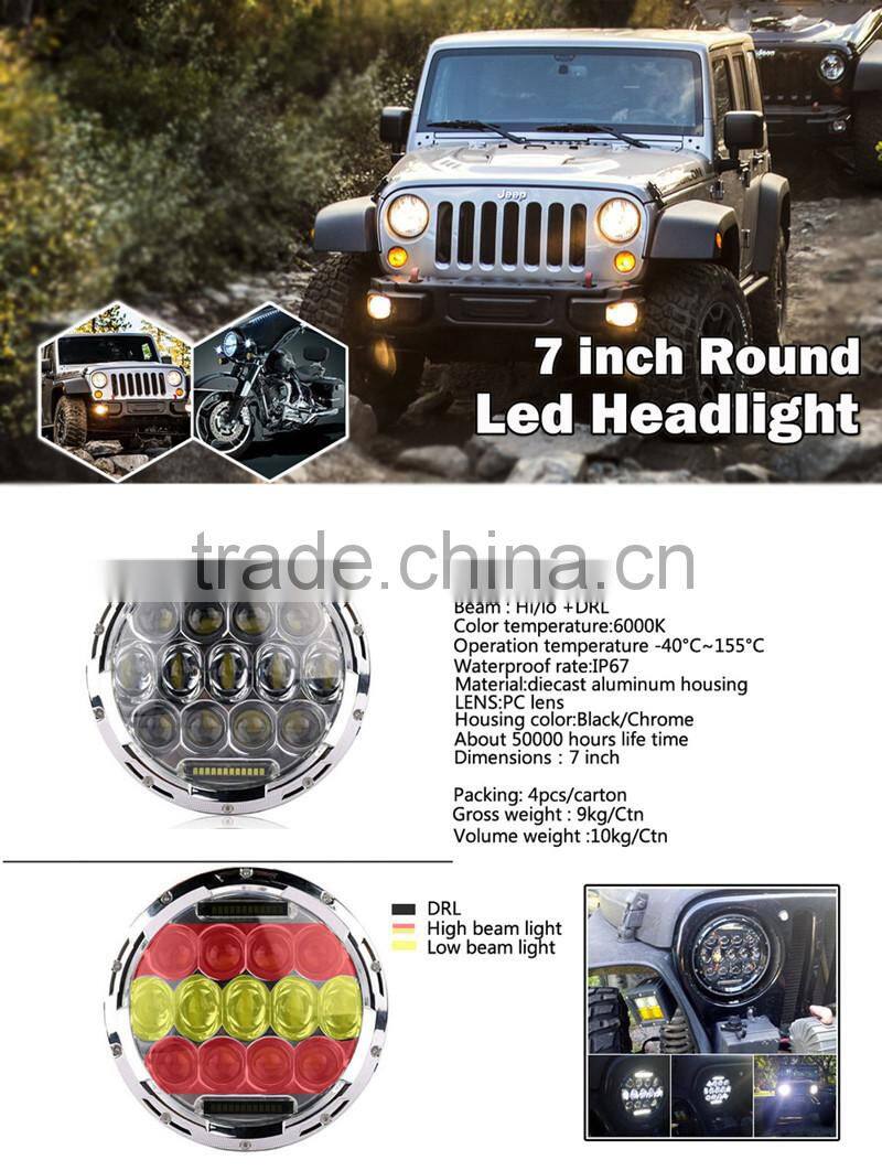 Factory direct 7" round led headlight, China hot 75w 7" round led headlight